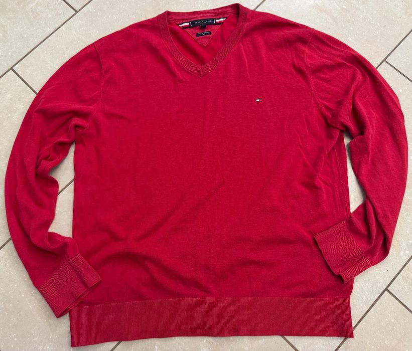 Tommy Hilfiger sweter męski  r. XL crewneck Logowany czerwony. bawełna