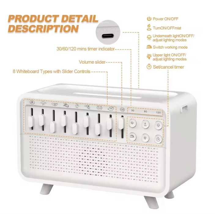 Máquina de Ruído Branco com Difusor e Luz Noturna