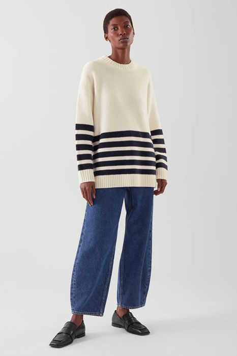 COS молочний кашеміровий джемпер в смужку кашемір светр