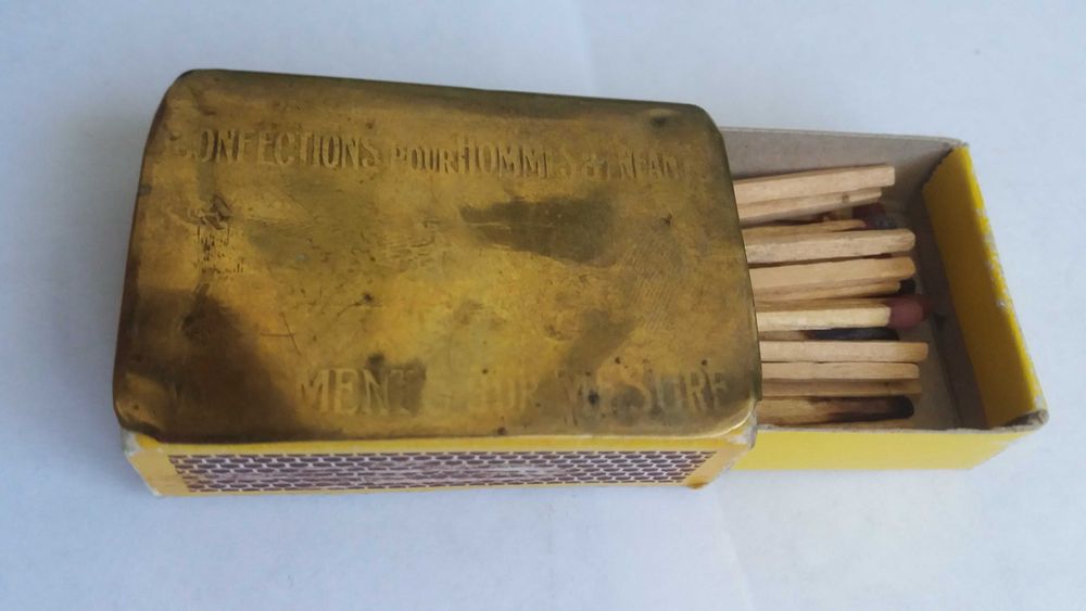 P, starocie różności etui osłonka na pudełko zapałek metal vintage