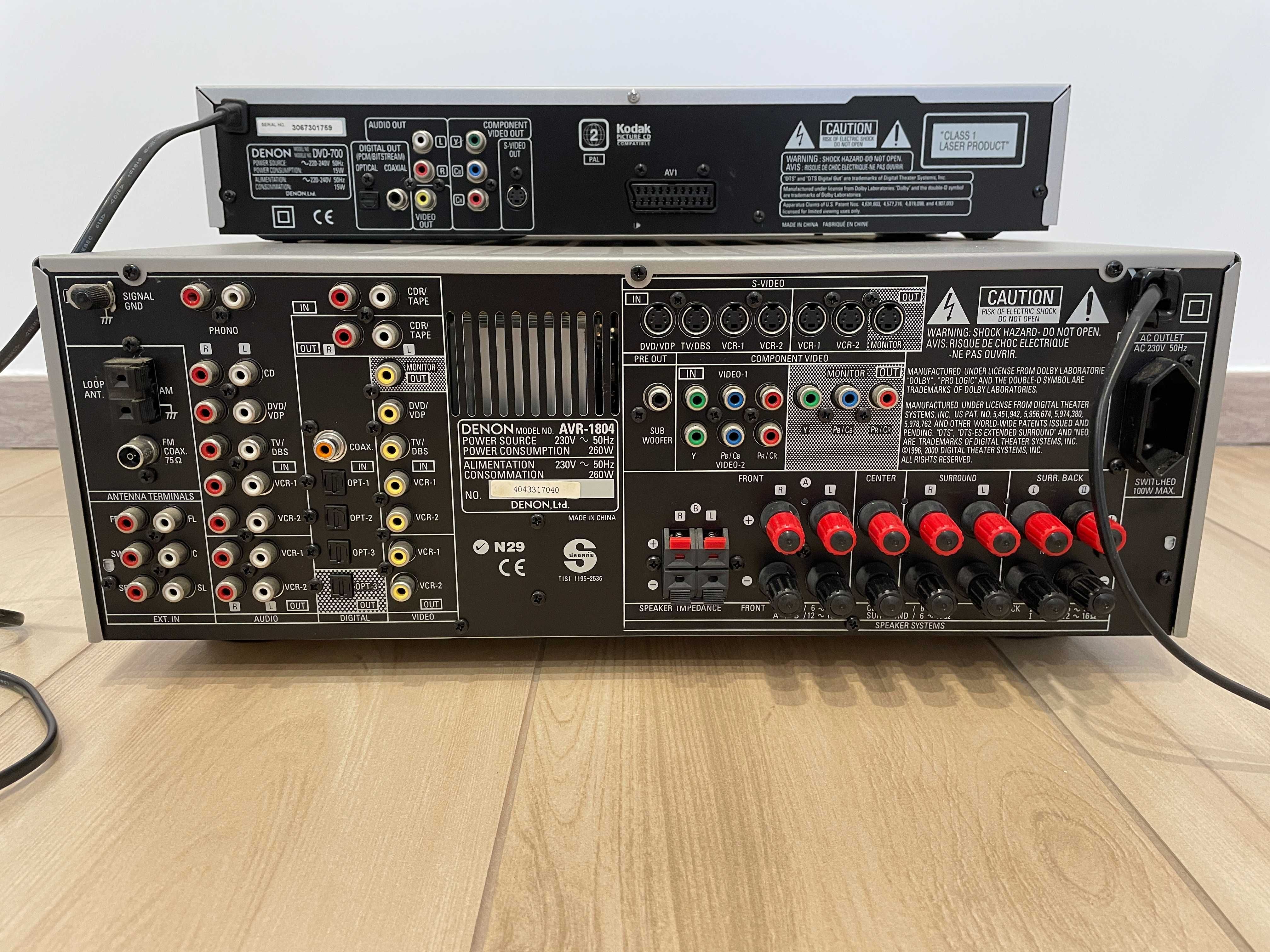 Zestaw Denon: amplituner AVR-1804 i odtwarzacz DVD-700 + 2 piloty