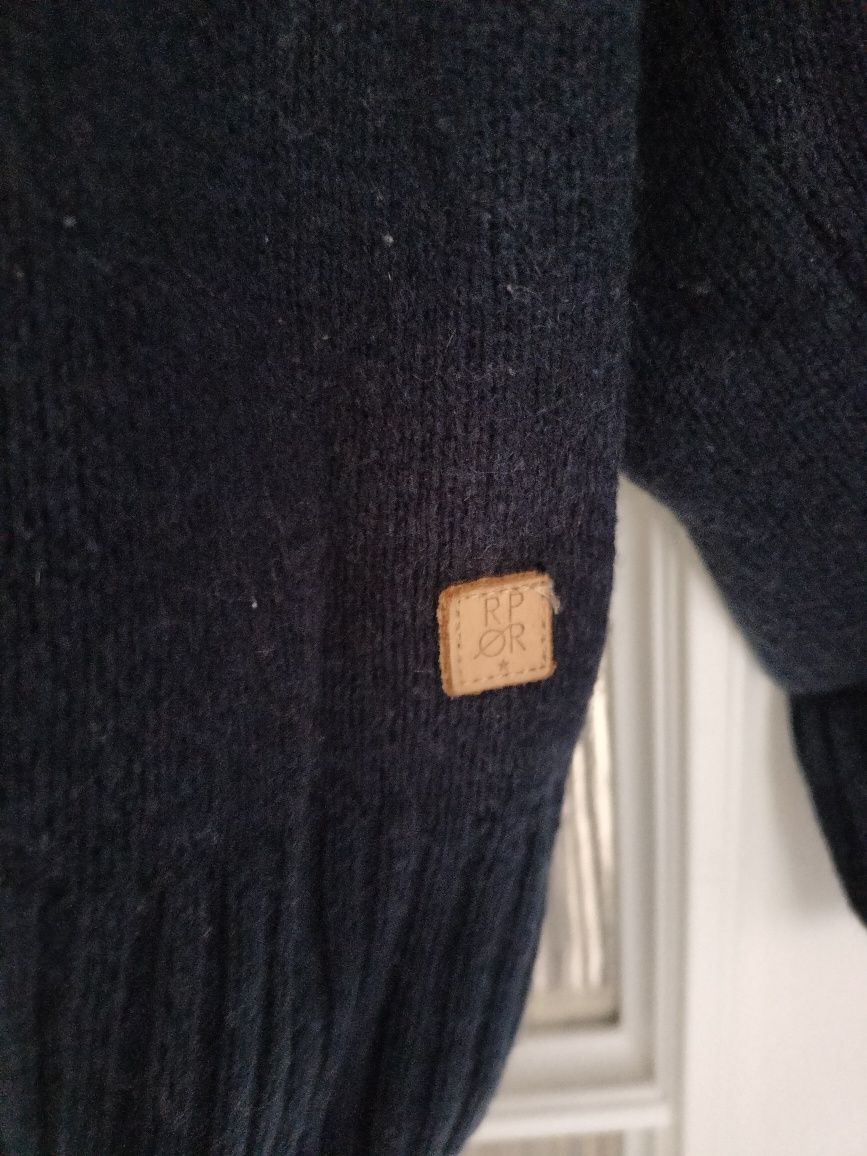 Sweter męski z łatami na rękawach, granatowy, Reportet, rozmiar L