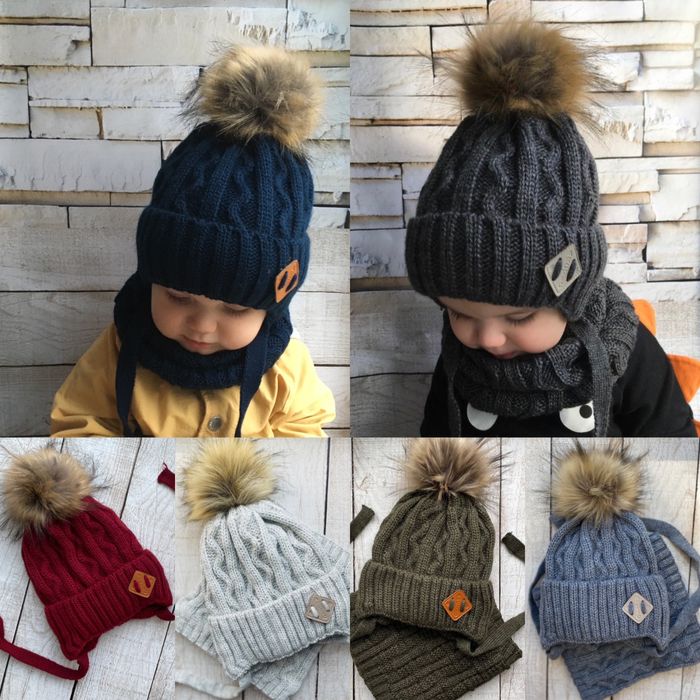 Зимова шапка на флісі із завʼязками від 2 років 48 50 52 54 56 зимняя