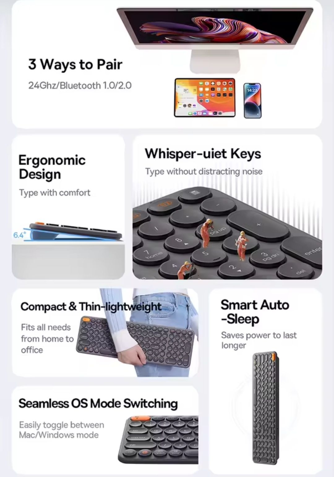 Bezprzewodowa Klawiatura Baseus K01B 3w1 Bluetooth 5.0 | 3.0 + 2.4GHz