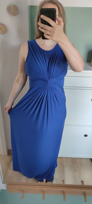 Elegancka ciemnoniebieska sukienka maxi L 40 XL 42  wesele impreza