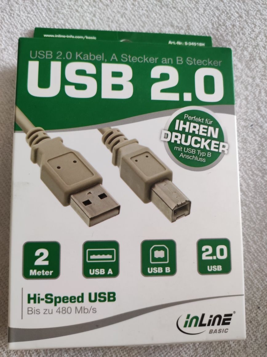 Kabel USB typ A B.  2metry