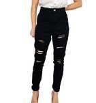 Czarne jeansy z wysokim stanem i przetarciami XXL 44 H&M
