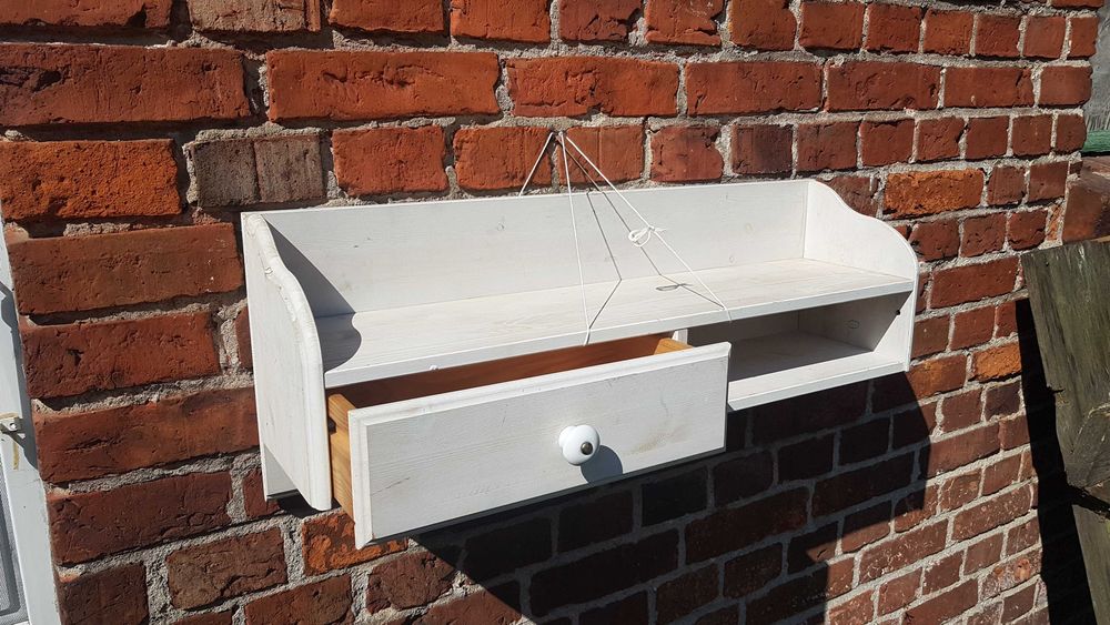 półka drewniana bielona duńska z szufladką