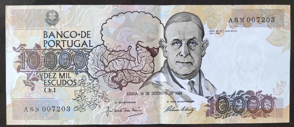 Lote 2 Notas 10000$ Dezembro 1989 Egas Moniz Quase Novas/Num. Quase S