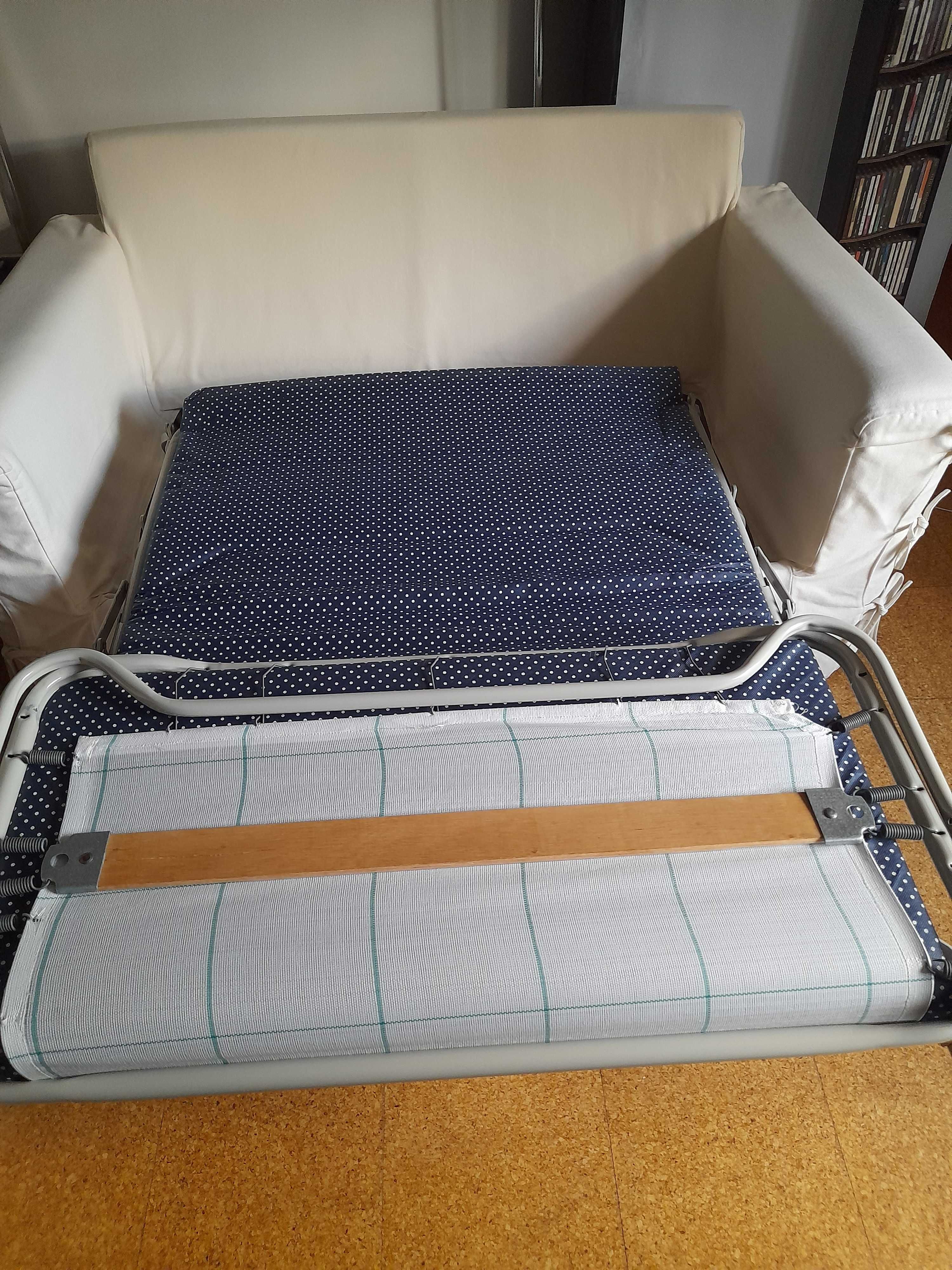 Sofá-cama, em tecido 100% Algodão, Cor Branco Pérola - Como NOVO