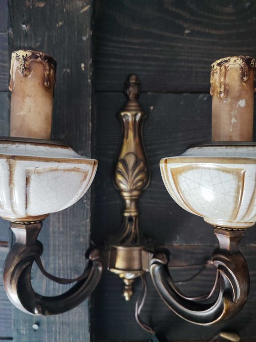 Stare kinkiety z mosiądzu ceramika Targetti