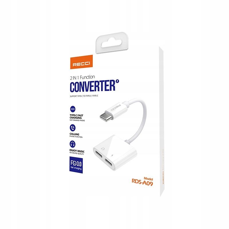 Przejściówka Adapter Usb-C 2X Usb C Do Słuchawek Recci