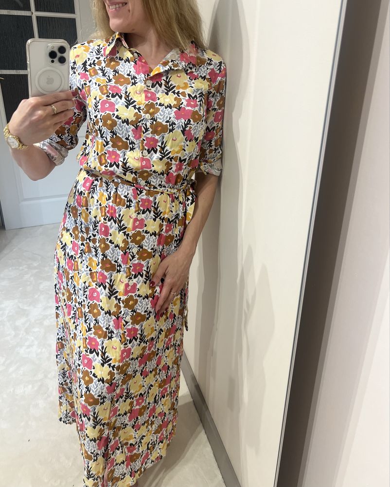 Sukienka maxi szmizjerka koszulowa długa wiązana w kwiaty retro piękna