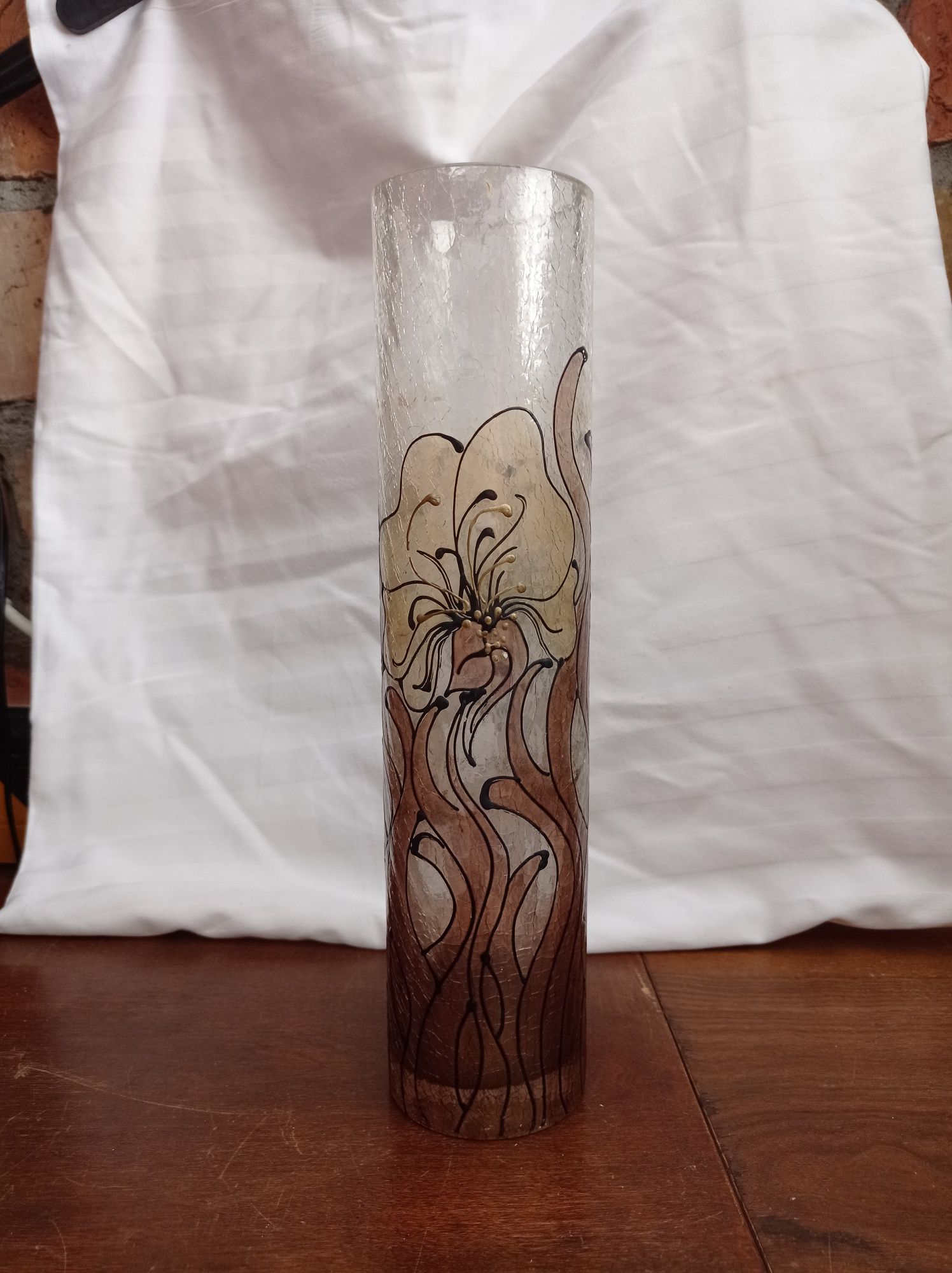 Stary wazon szklany, ręcznie malowany,crackle glass,popękane szkło,prl