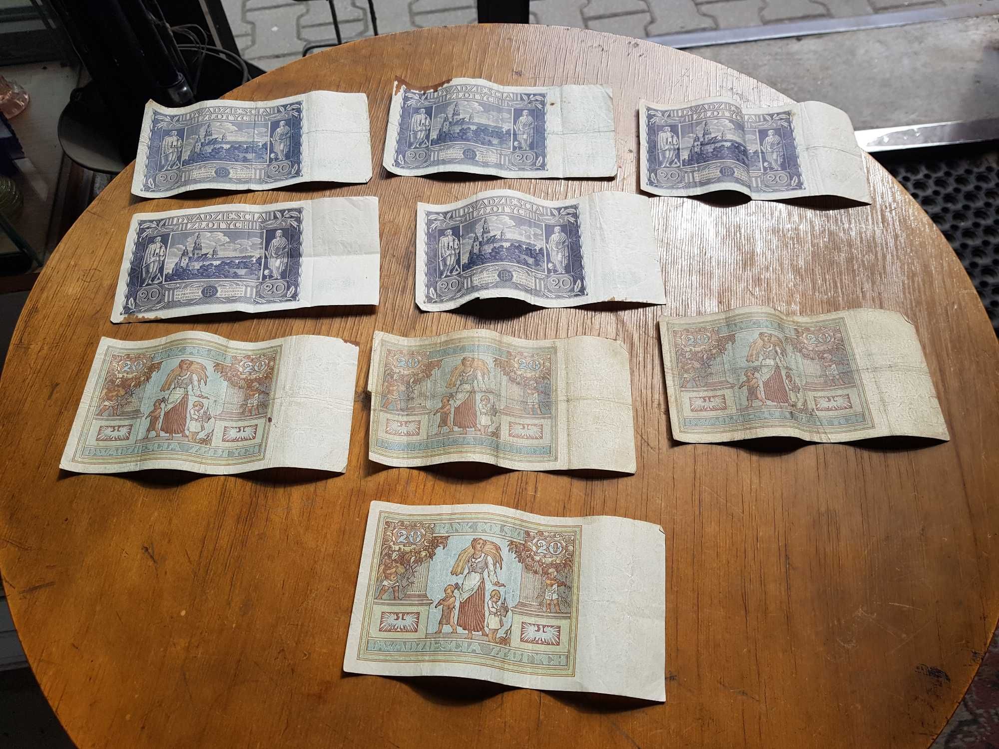 Stare banknoty POLSKA 20zł 1931r.-1936r 10 sztuk komplet
