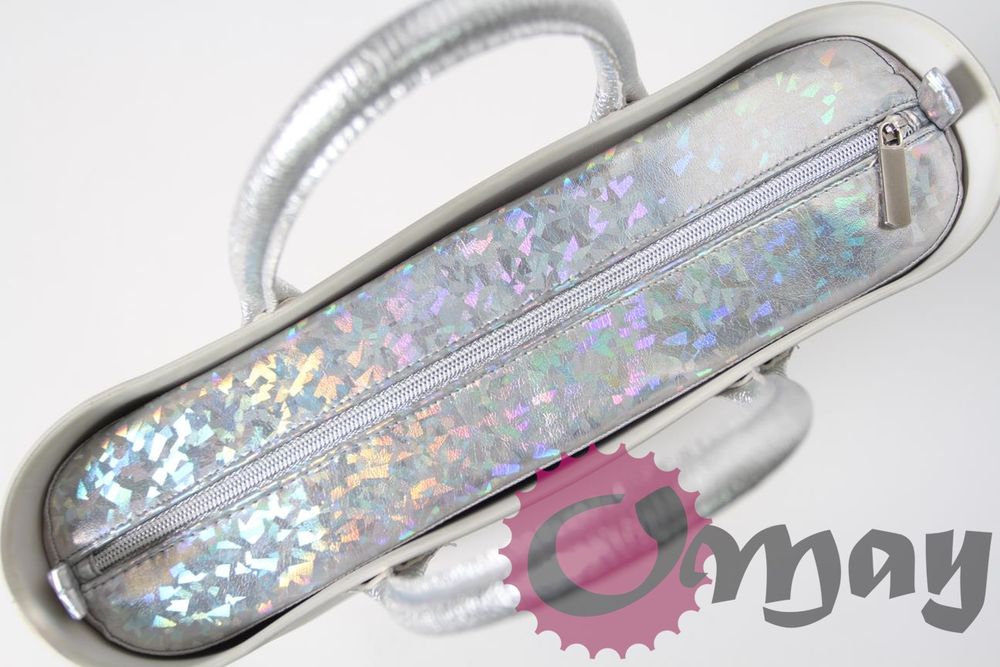 Szary organizer do OBAG MINI holo srebrna eko skóra 2 kieszenie OMAY