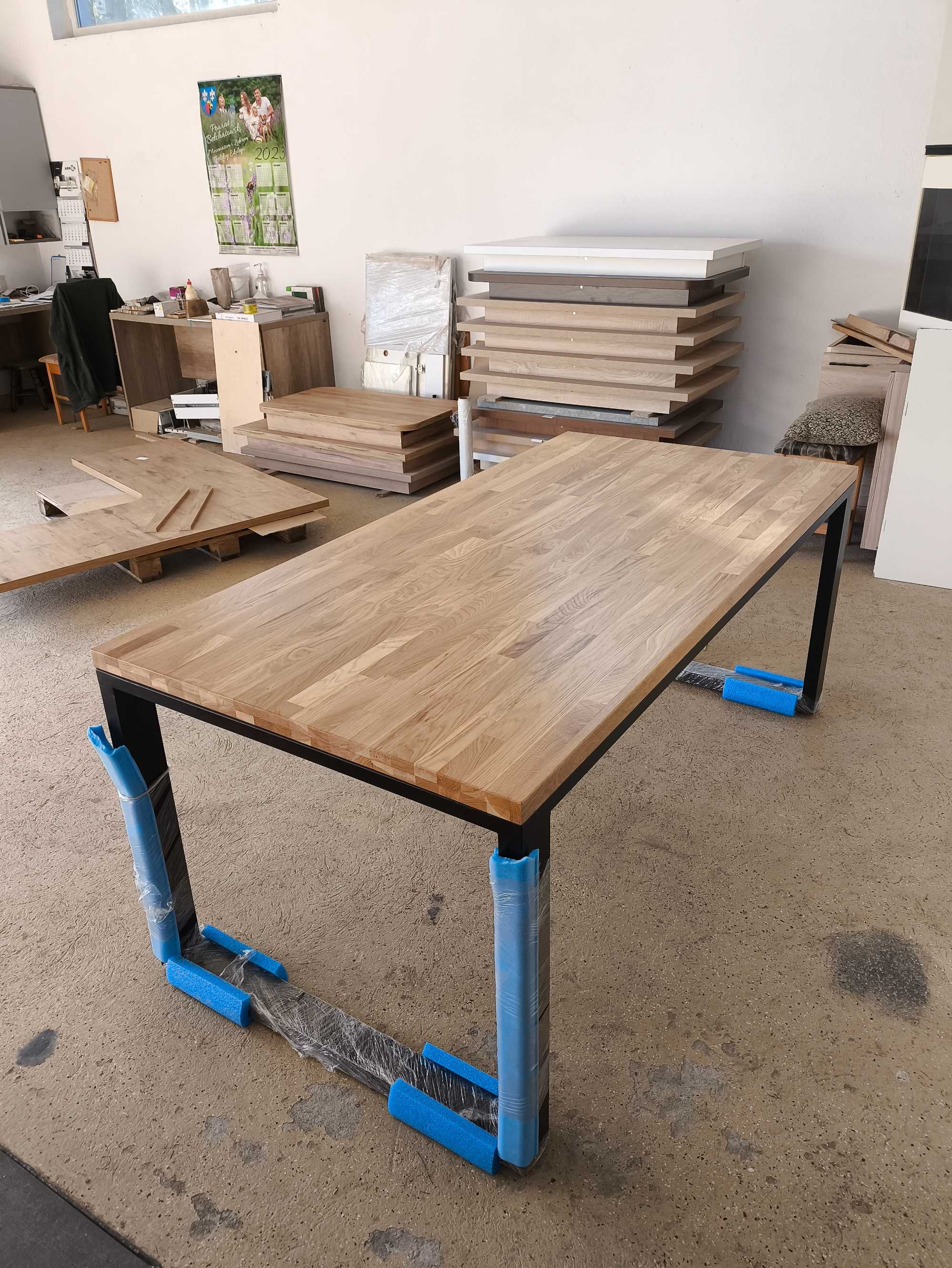 Stół loft dębowy, industrialny, blat mikrowczep, 90x 180x 76cm +2x50cm