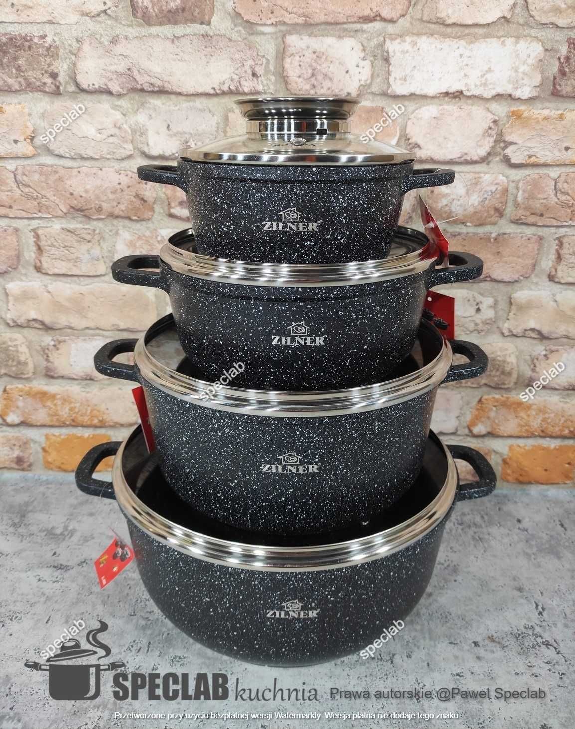 Zestaw 4 garnków marmurowych ZL-8900 Gaz, indukcja, piekarnik