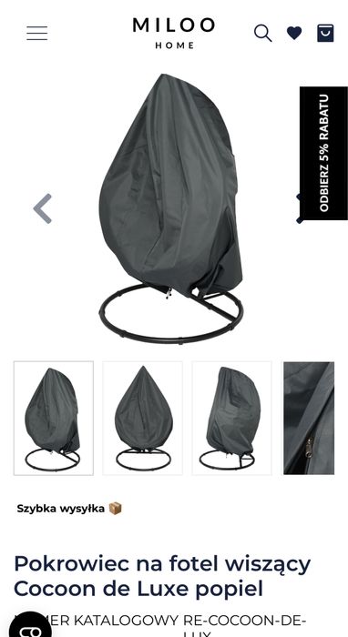 Pokrowiec na fotel wiszacy Cocoon de Luxe popielaty nowy