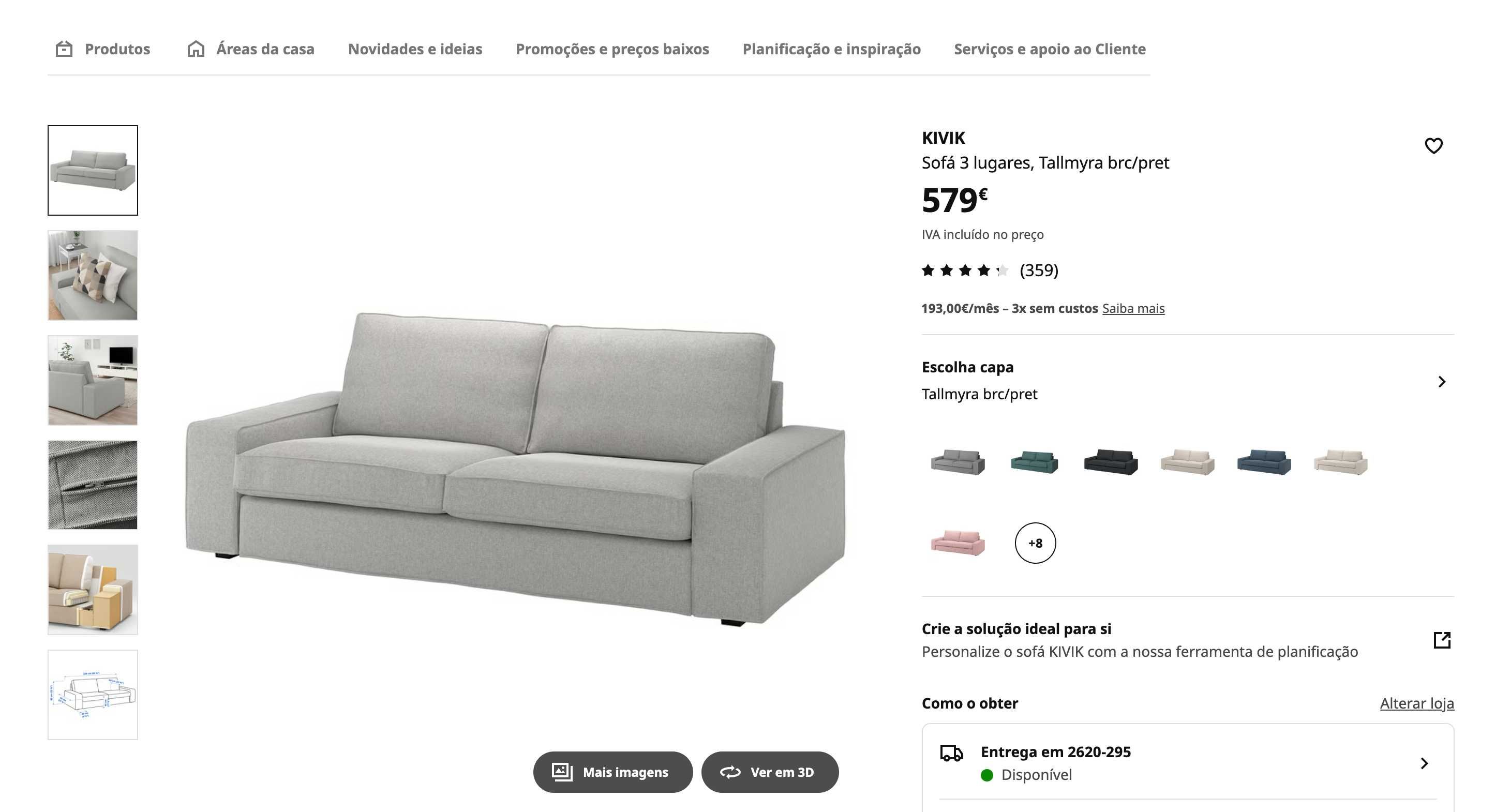 Sofá IKEA Kivik 3 lugares