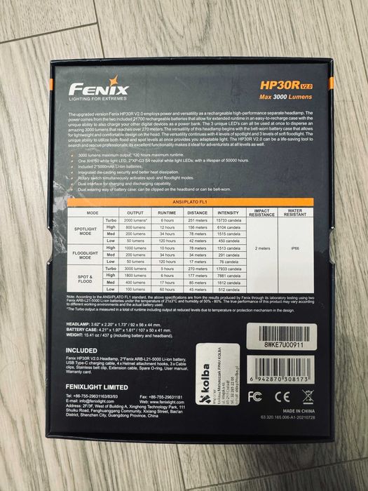Latarka czołowa Fenix HP30R V2.0 czarna 3000lm 270 metrów + ZESTAW