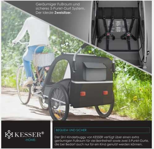 Przyczepka rowerowa dla dzieci KESSER®  2 w 1 z funkcją joggingu