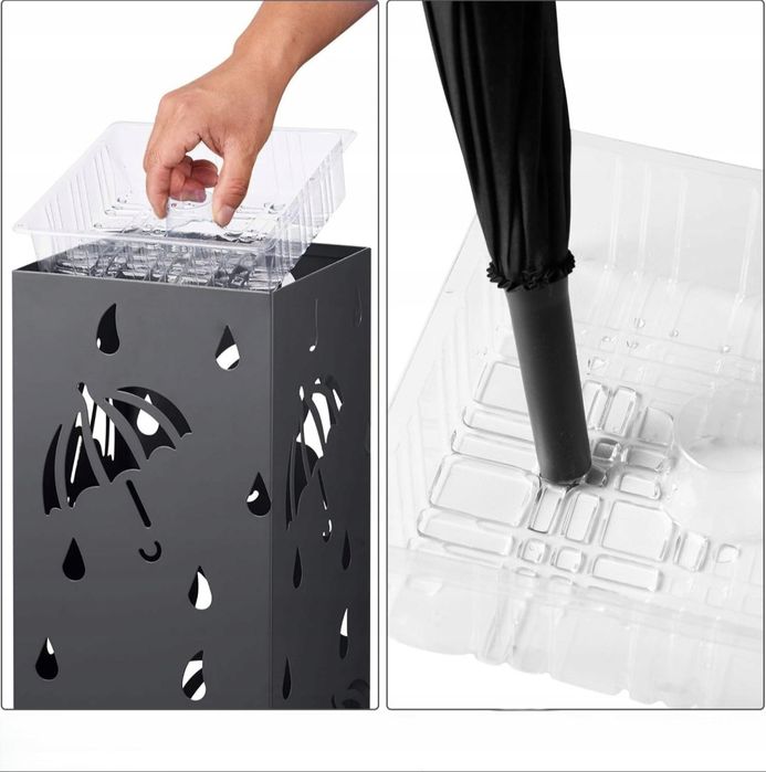 Stojak na parasole metalowy z 4 haczykami z ociekaczem 20 x 20 x 49 cm