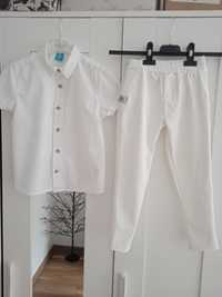 Białe spodnie i koszula dla chłopca rozmiar 104/110