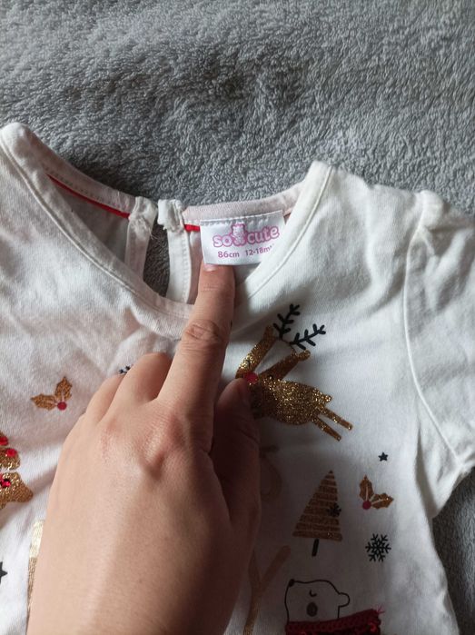 Bluzka świąteczna 86 bdb koszulka długi rękaw święta
