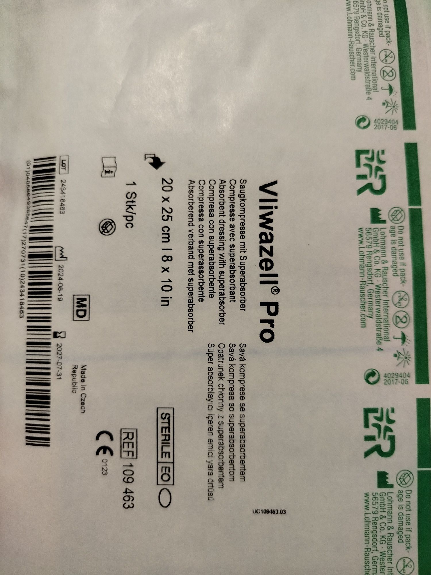 Vliwazell Pro opatrunki kompresy chłonne z superabsorb. Sterylne 20x25