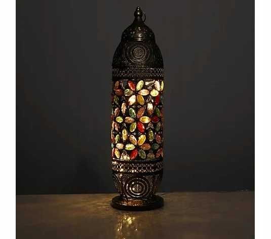 Lampka lampion zewnętrzny LED mozaika mosiądz 62,5 cm timer dekoracja