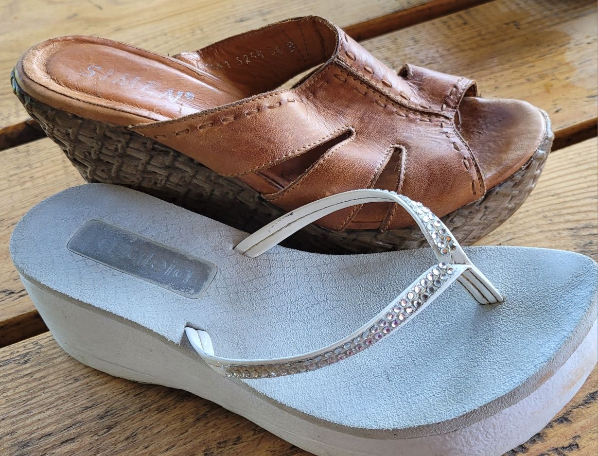 2 × koturny 38, japonki Azaleia, skórzane Simen