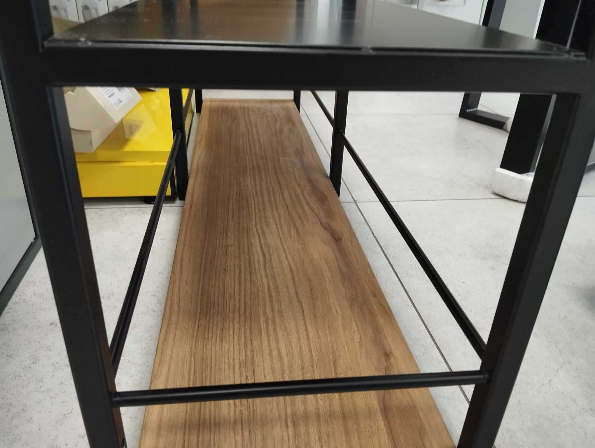 Półka Innis w stylu loft z metalowym blatem i relingami