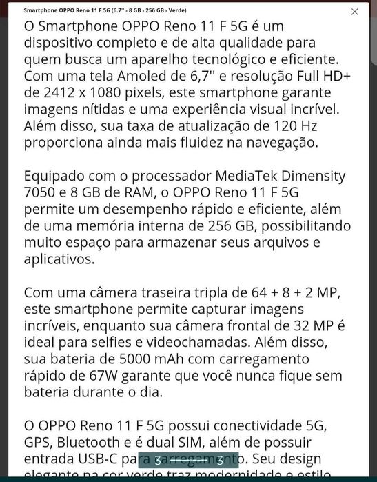 Oppo Reno 11F - 256Gb / 8 Gb - Novo com caixa e factura.