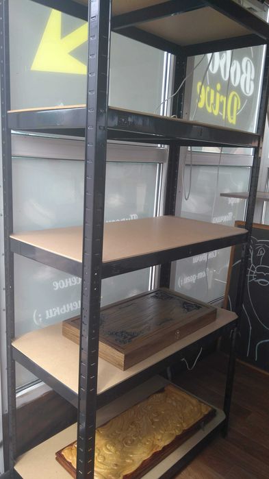 Стелаж металевий чорний 5 полиць МДФ/ДСП Для кухні, дому, на балкон