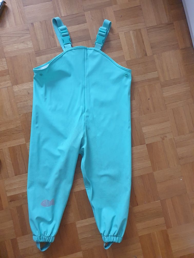 Spodnie deszcz gumowe szelkach  r. 98 / 104 chłopięce przeciwdeszczowe
