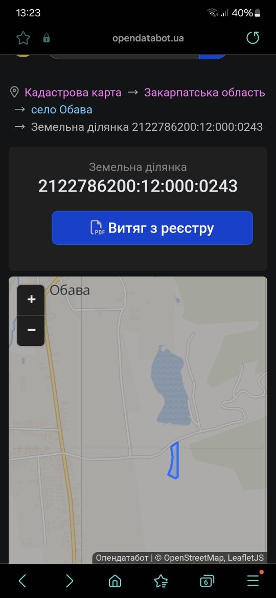 Продам земельну ділянку площею 0,4050 га. для ведення сільського госпо