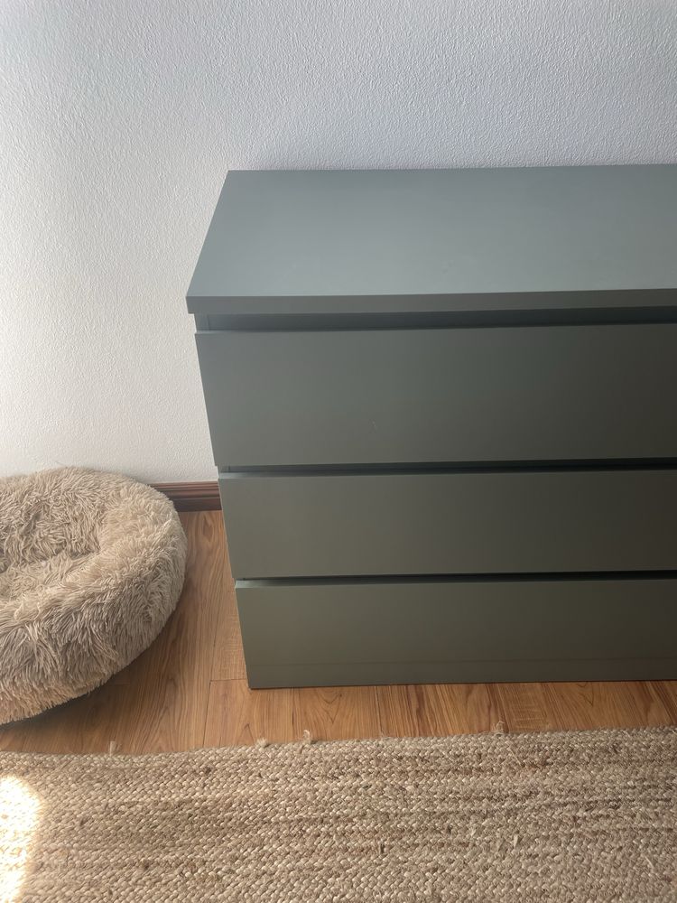 Cómoda Malm 3 gavetas azul esverdeado