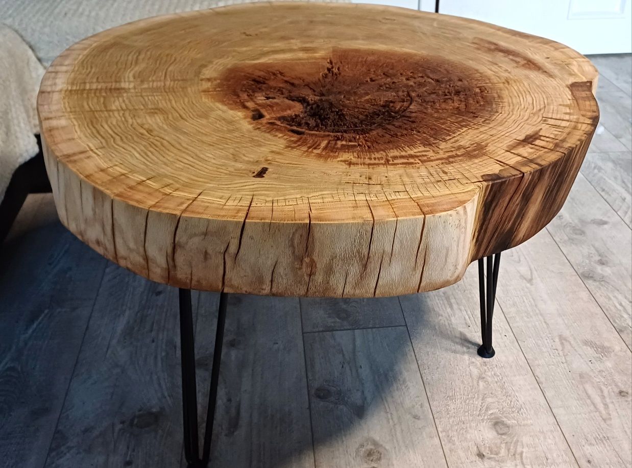 Stolik kawowy plaster drzewa dębowego industrialny