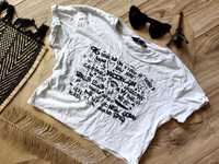 T-shirt crop top New Look XS S biała koszulka bluzka print basic