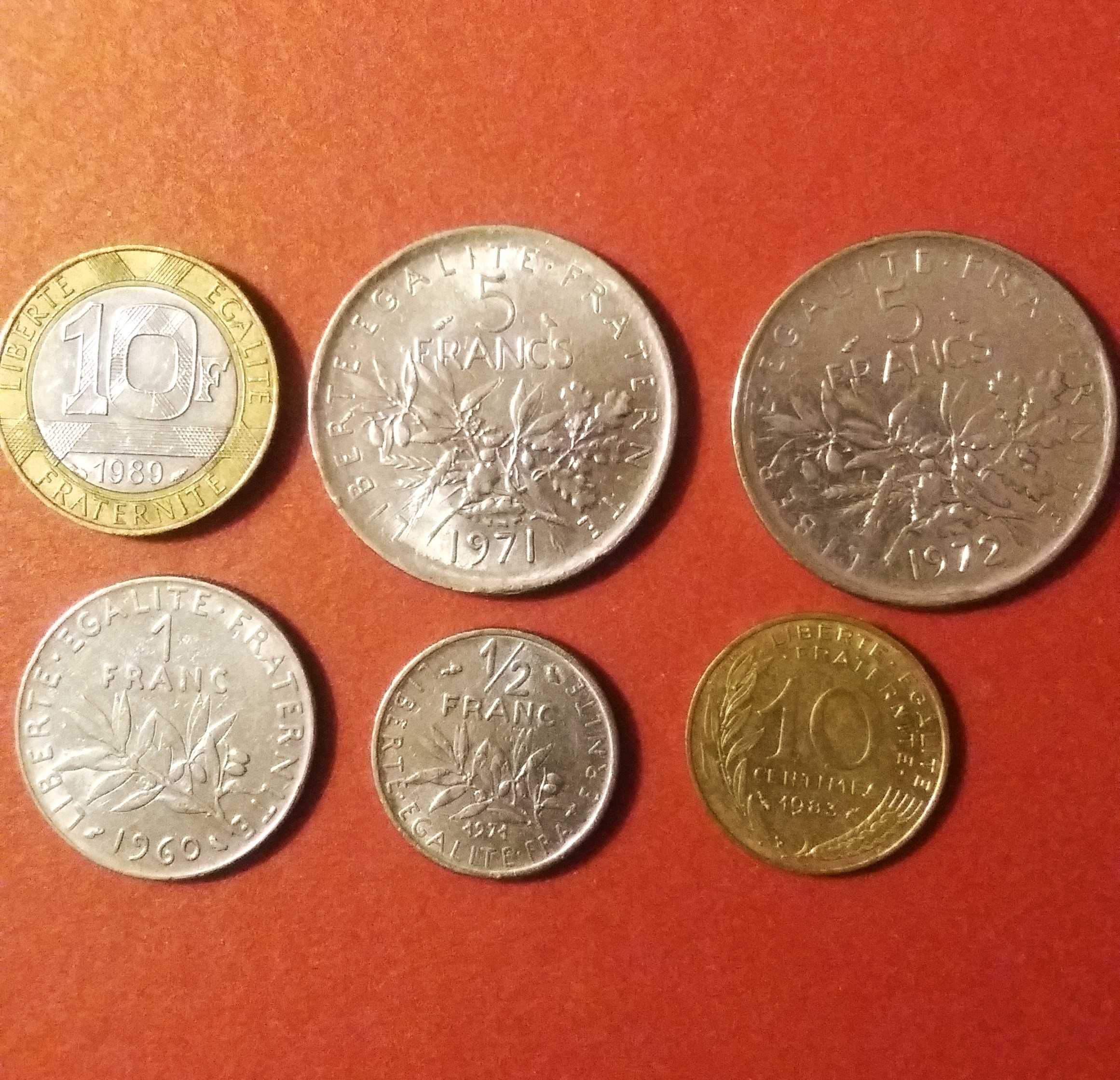 Francja - zestaw monet  frankowych - 10, 5, 1, 1/2 !