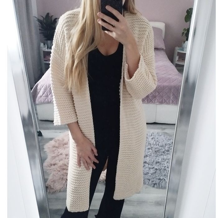 Kardigan sweter długi beżowy śmietankowy S 36 M 38 Reserved