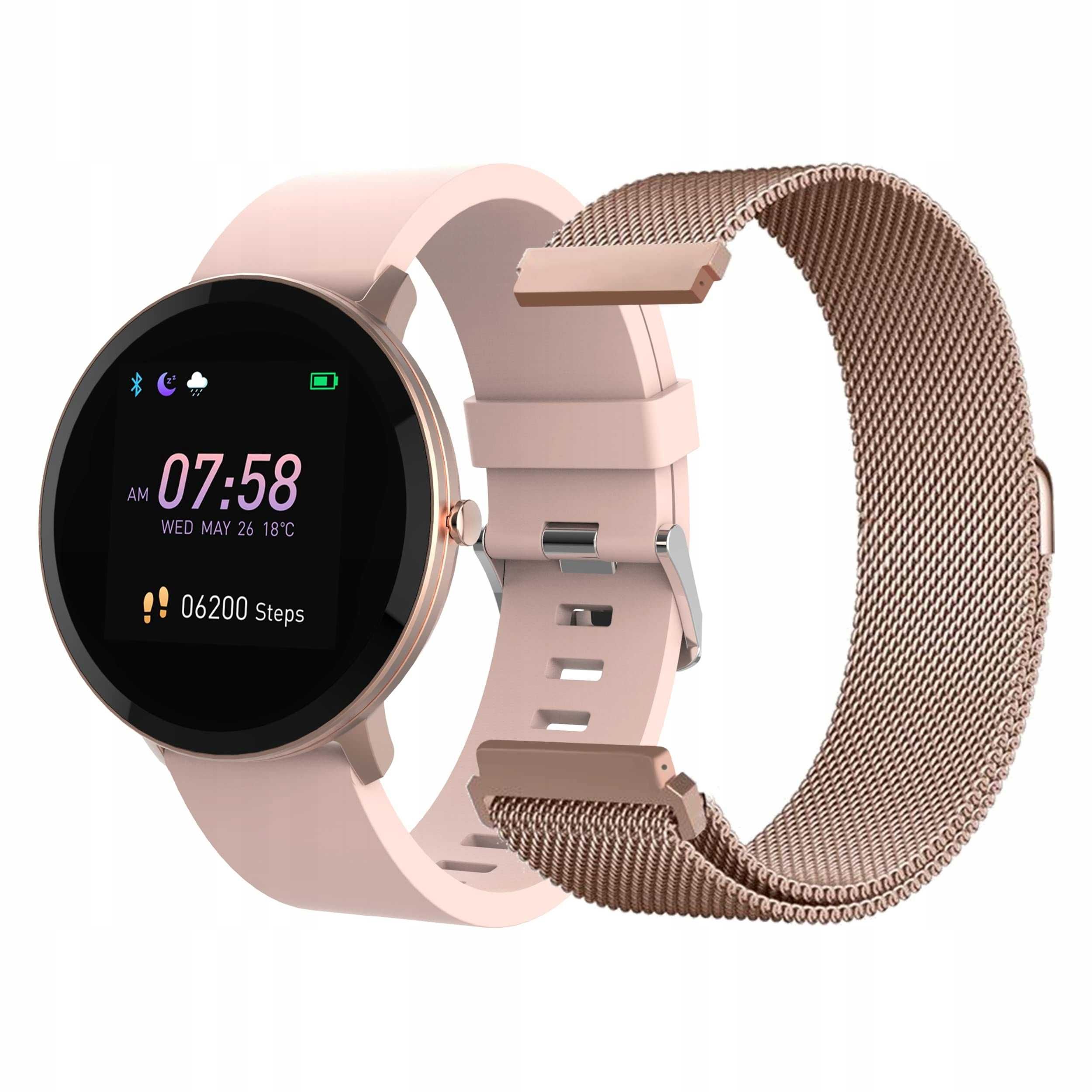 Forever ForeVive SB-320 smartwatch różowy dwa paski pulsometr