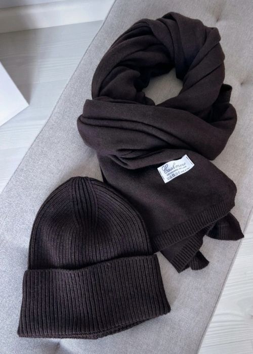 Brązowy czekoladowy komplet czapka i szalik kaszmirowy cashmere