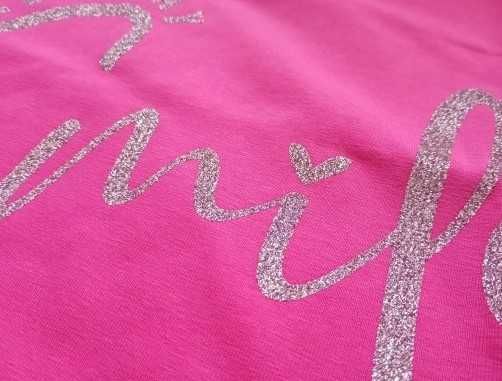 Różowa koszulka damska z brokatem śmieszny nadruk napis prezent