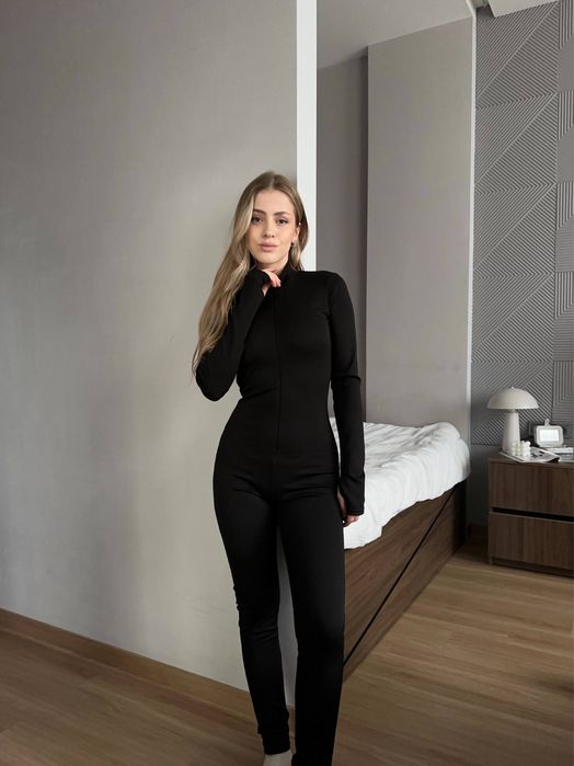 Утеплений комбінезон на блискавці рубчик з начосом 42-46 Чорний