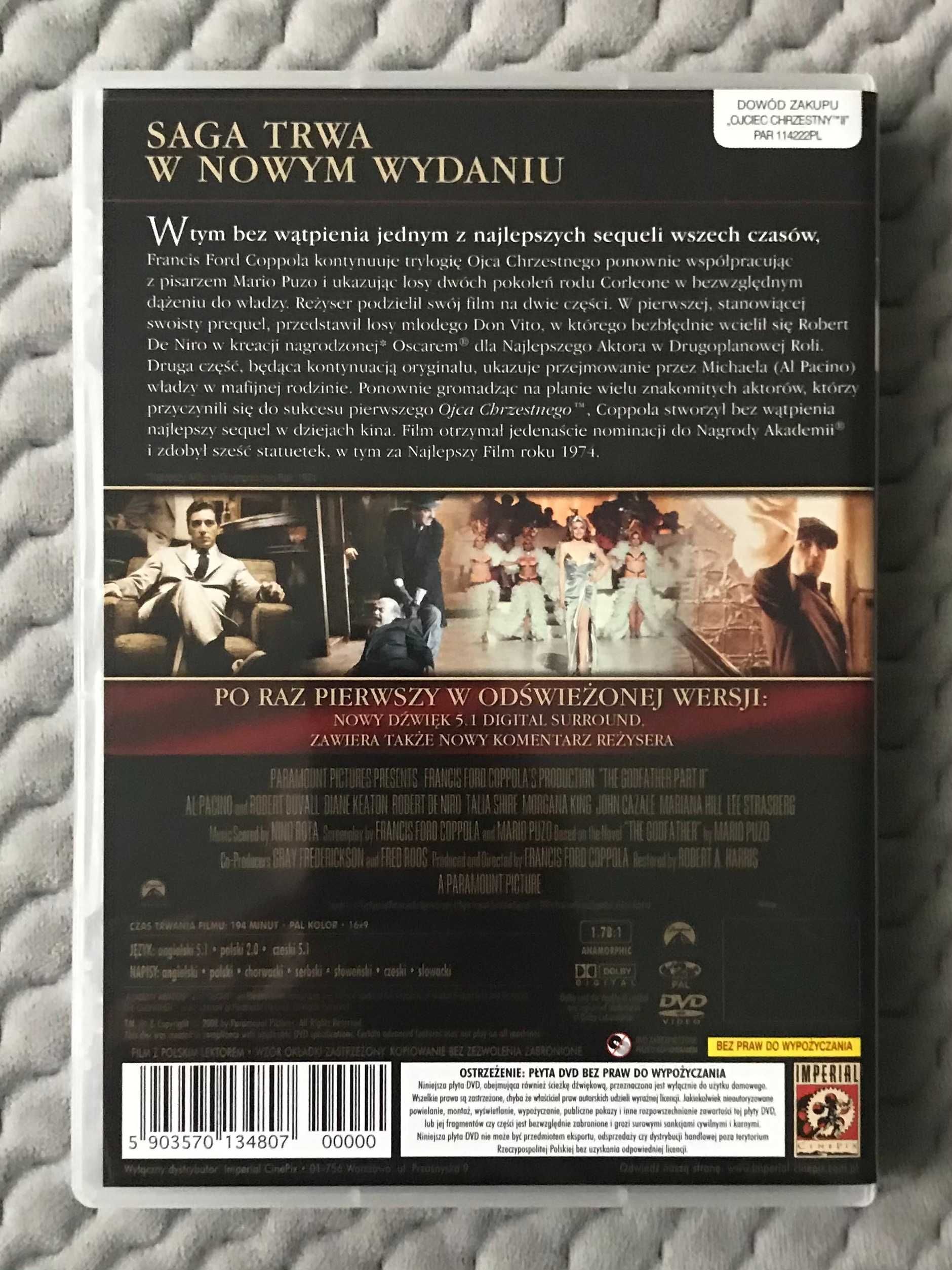 "Ojciec chrzestny 1-3" - 3 DVD (polski lektor) NOWE!!!