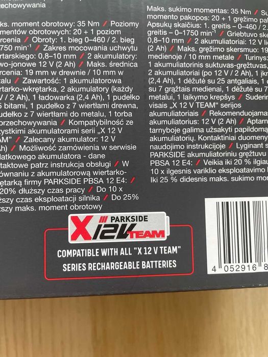 NOWA Wiertarko - wkrętarka PARKSIDE 12V PBSPA 12 2aku gwarancja 5 lat