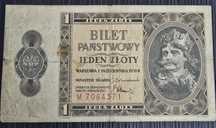 Banknot 1 złoty 1938r. Seria 1 literowa