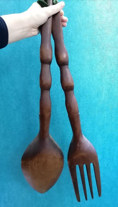 Интерьерные ложка и вилка натур. дерево ручная работа